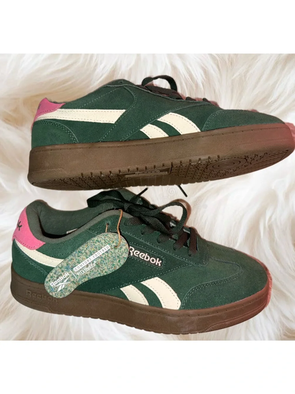 Sz 8 NWT Reebok Forte Lounger Suede Sneakers Green & Pink